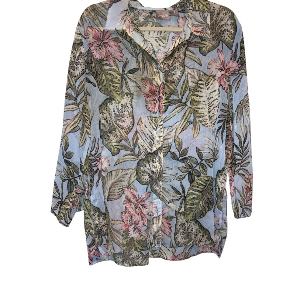 Chicos size 2 (L) floral sheer blouse